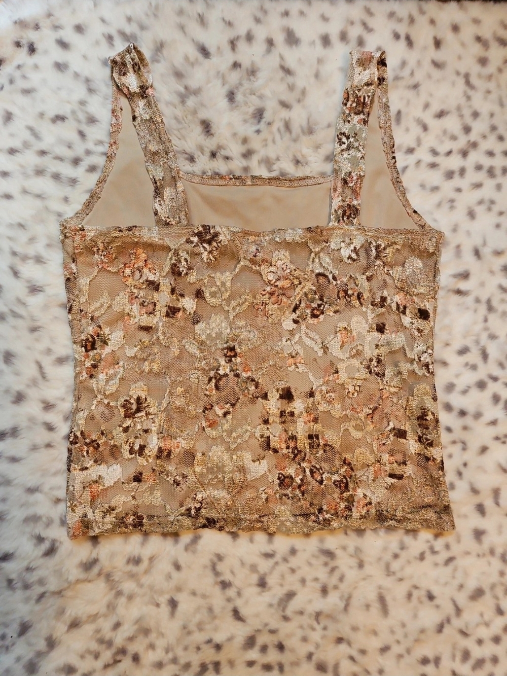 Sheer Floral Lace Tank Top in Beige Taupe